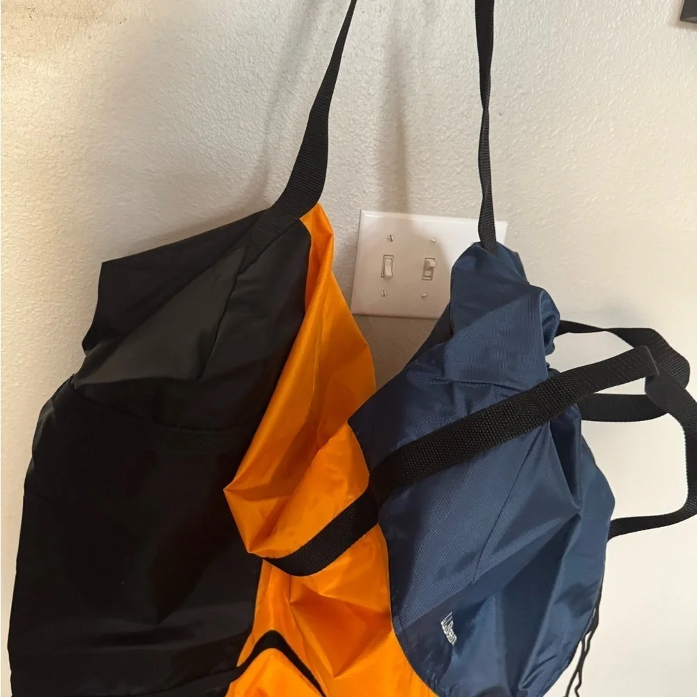L.L. Bean 2006 sack laundry bag Tote drawstring RARE new orange/black/blue